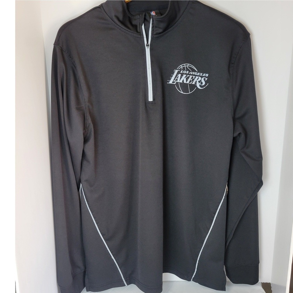NBA Los Angeles Lakers Mens Large 1/4 Zip Pullover Gray Long Sleeve Shirt Logo